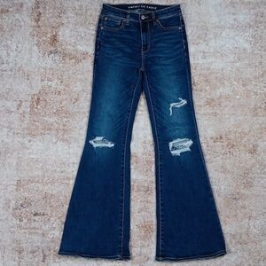 American Eagle Super High Rise Flare Distressed Jeans Size 2